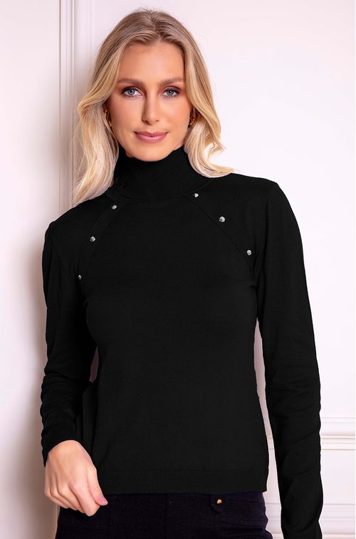 Blusa Tricot Black com Rebite