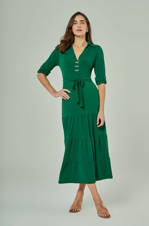 Vestido Crepe Green com Cristal