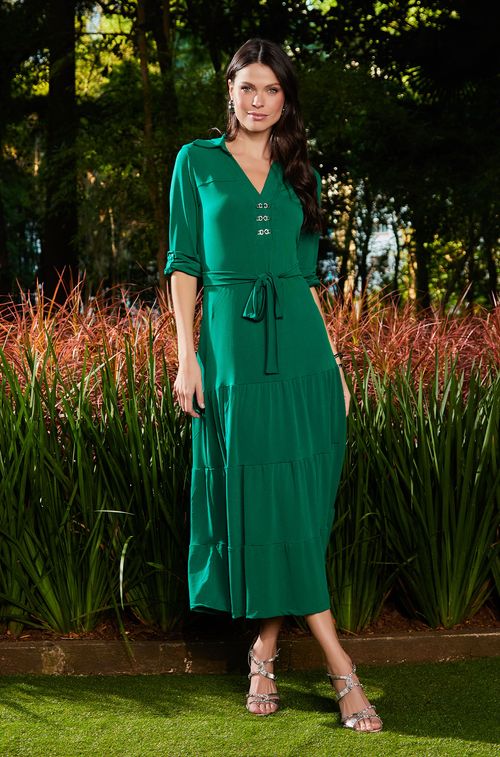 Vestido Crepe Green com Cristal