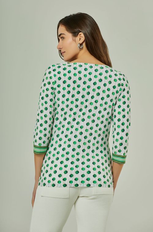 Blusa Texture Areia com Pois Green