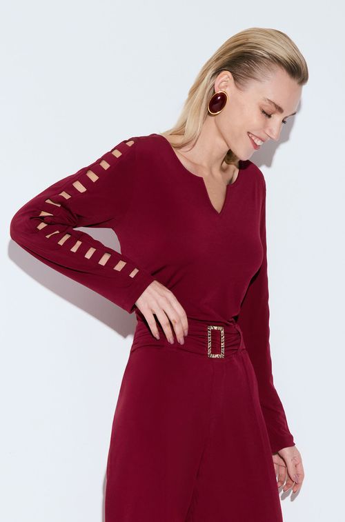 Blusa Crepe Bordeaux Manga Especial