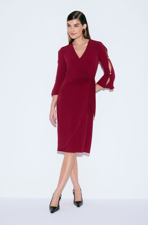 Vestido Wrap Bordeaux com Gold