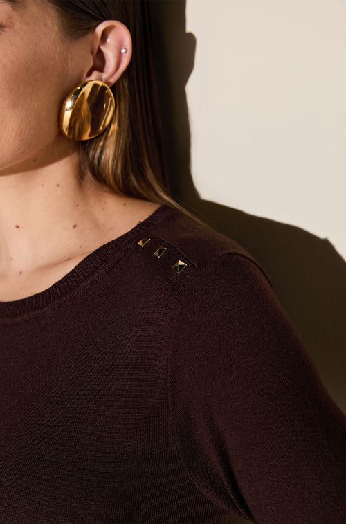 Blusa Tricot Brown Spikes Gold