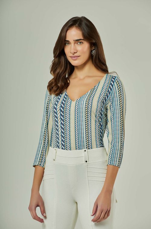 Blusa Areia Texture e Listras