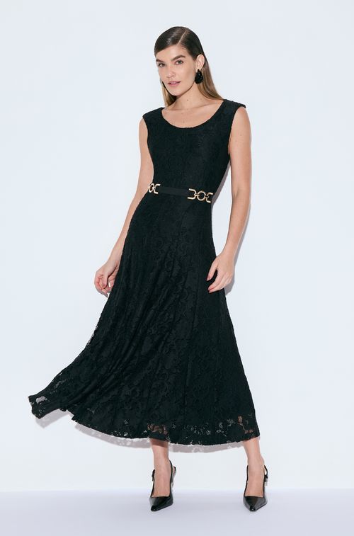 Vestido Renda Black Cinto Gold