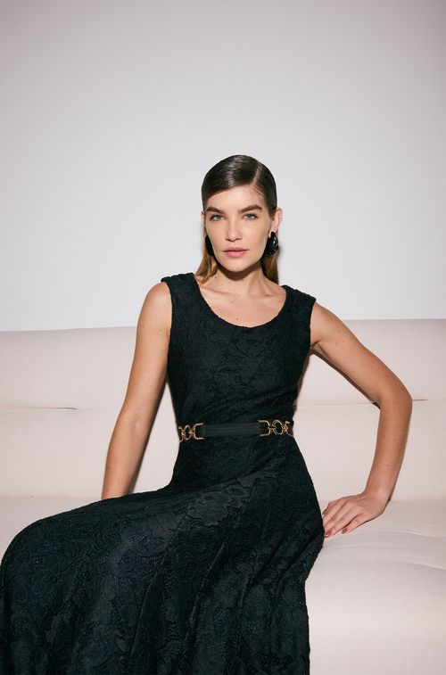 Vestido Renda Black Cinto Gold