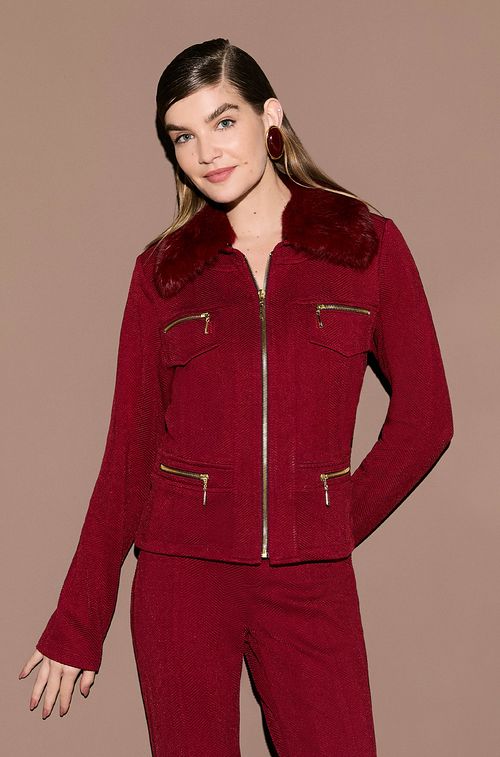 Jaqueta Firenze Bordeaux com Pele