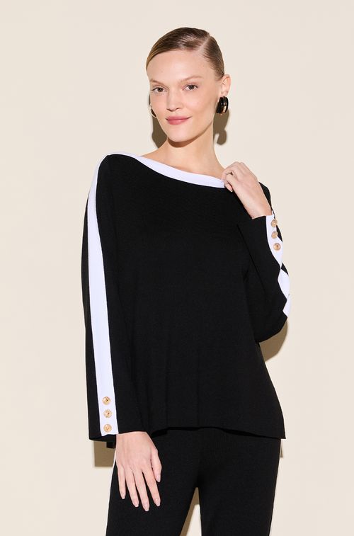 Blusa Tricot Black e White Botões