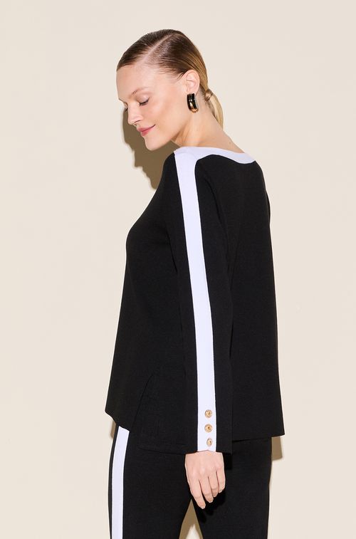 Blusa Tricot Black e White Botões