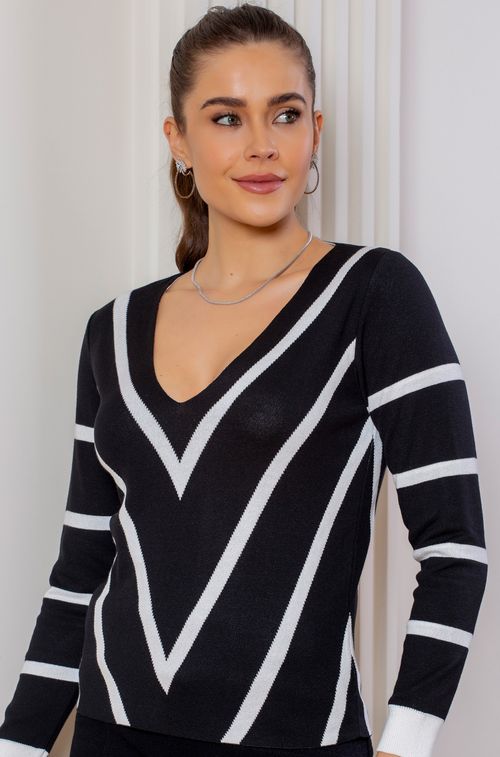 Blusa Tricot Black White
