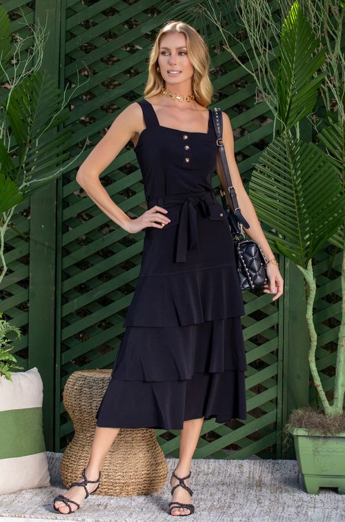 Saia Crepe Black com Gold