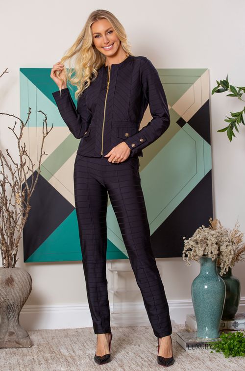 Calça Herve Black Botão Brasão