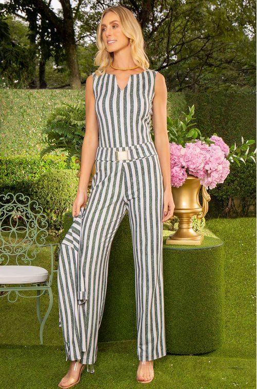 Calça Linho Off e Green