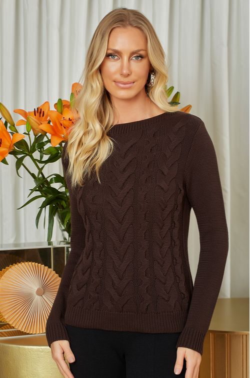 Blusa Tricot Trança Brown