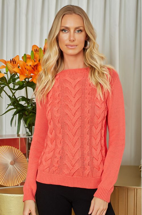 Blusa Tricot Trança Coral