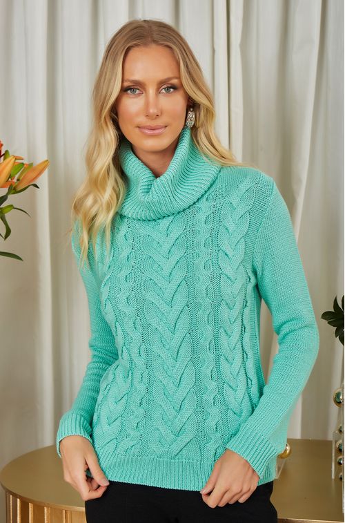 Blusa Tricot Trança Acqua