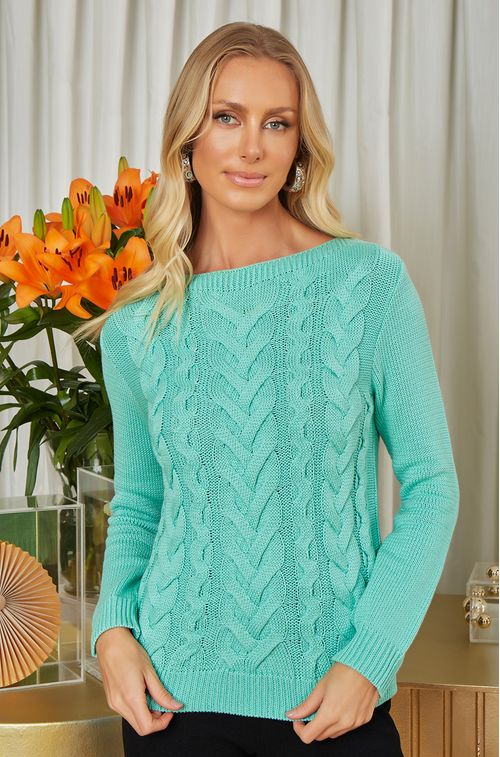 Blusa Tricot Trança Acqua