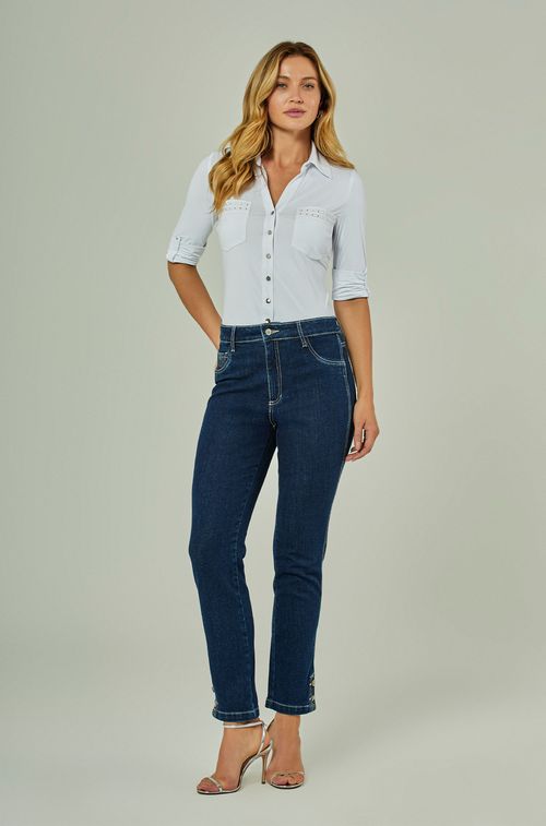 Calça Jeans Botão Silver e Cristal