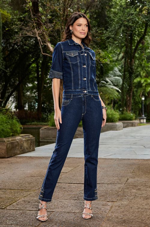 Calça Jeans Botão Silver e Cristal