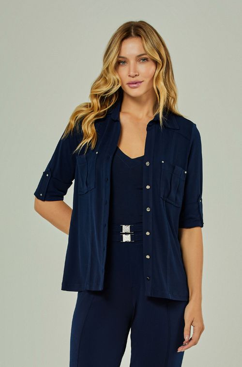 Camisa Chemise Crepe Navy e Cristal