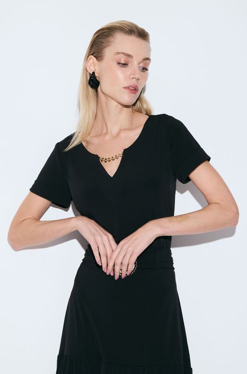 Blusa Crepe Black Aplique Gold