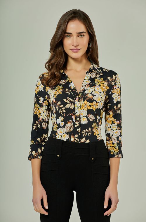 Camisa Black Flowers Yellow