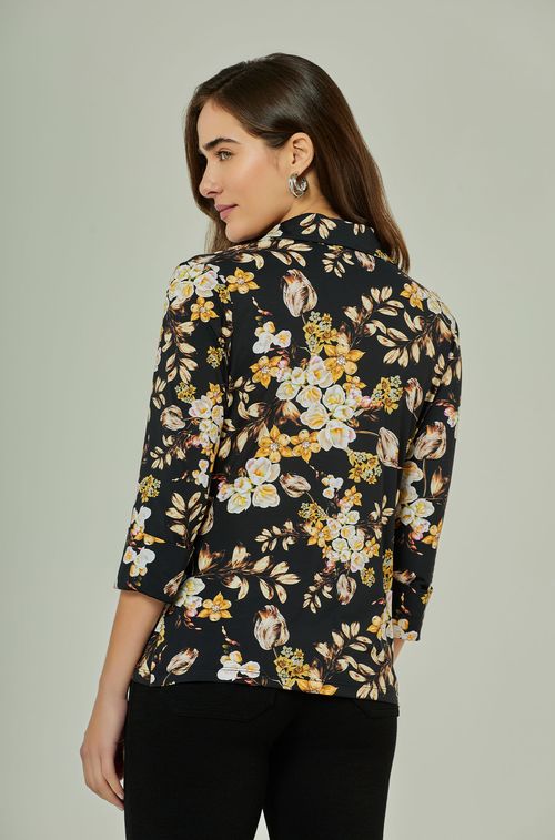 Camisa Black Flowers Yellow