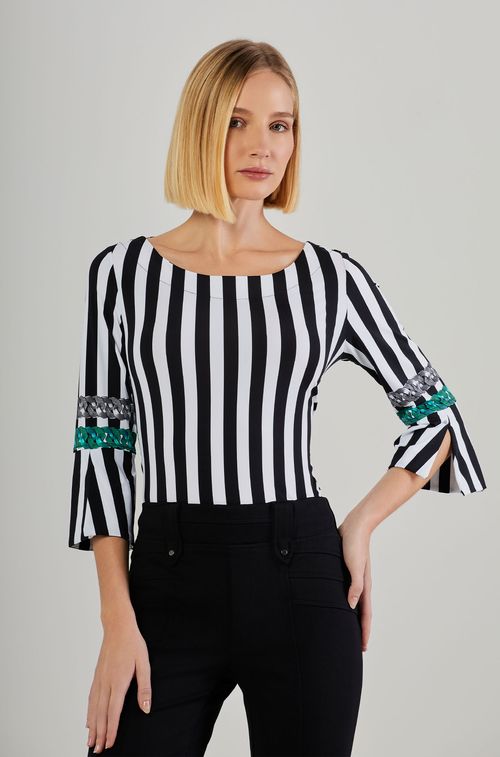 Blusa Listras Black e White Manga Sino