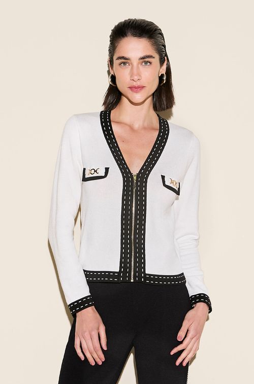 Casaco Tricot Off e Black Aplique Gold