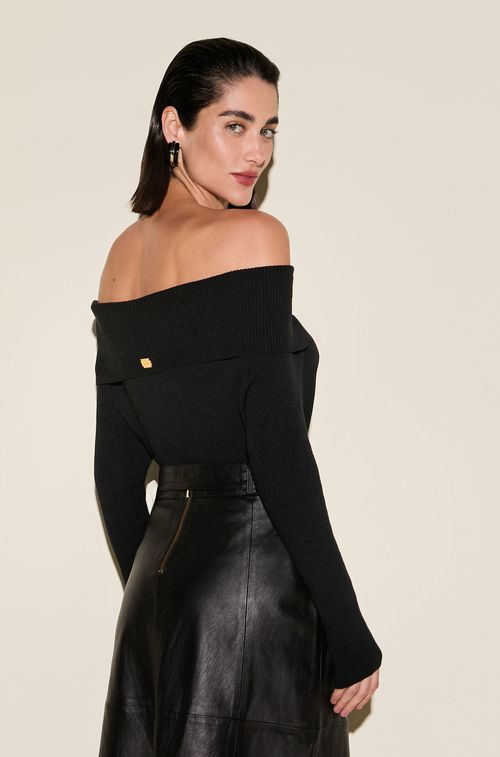 Blusa Tricot Ombro a Ombro Black