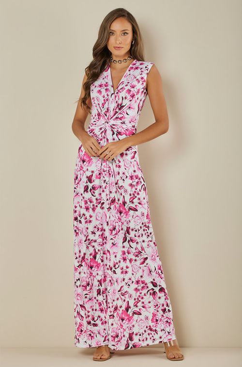 Vestido Longo Flowers Cerise