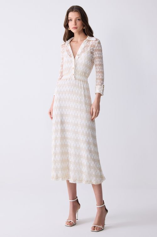 Vestido Renda Off e Gold