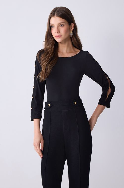 Blusa Crepe Black Manga Especial