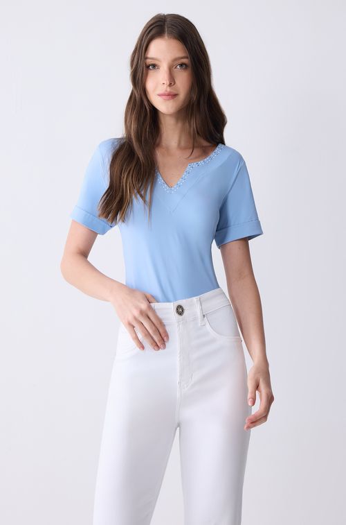 Blusa Blue Sky com Swa White Blue