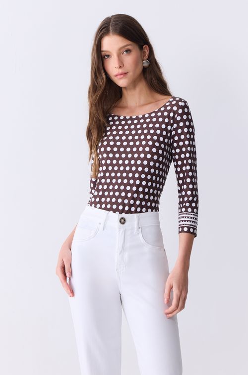 Blusa Pois Brown e White