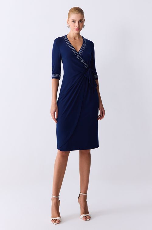 Vestido Crepe Navy com Pespontos White