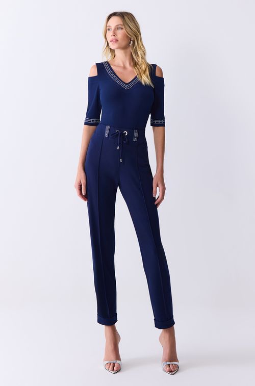 Calça Crepe Navy com Pespontos White