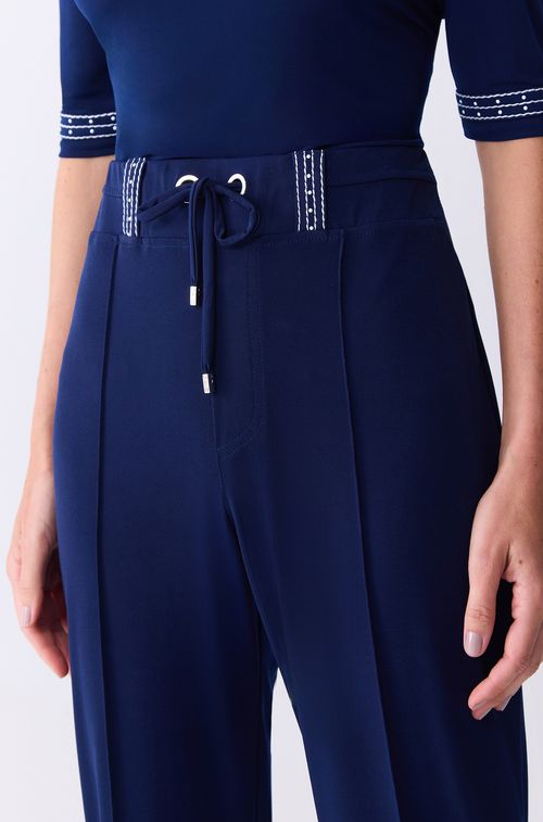 Calça Crepe Navy com Pespontos White