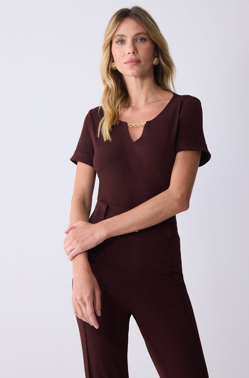 Blusa Crepe Brown com Aplique
