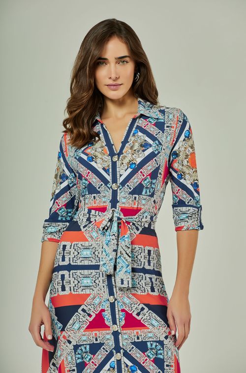Vestido Chemise Blue e Coral