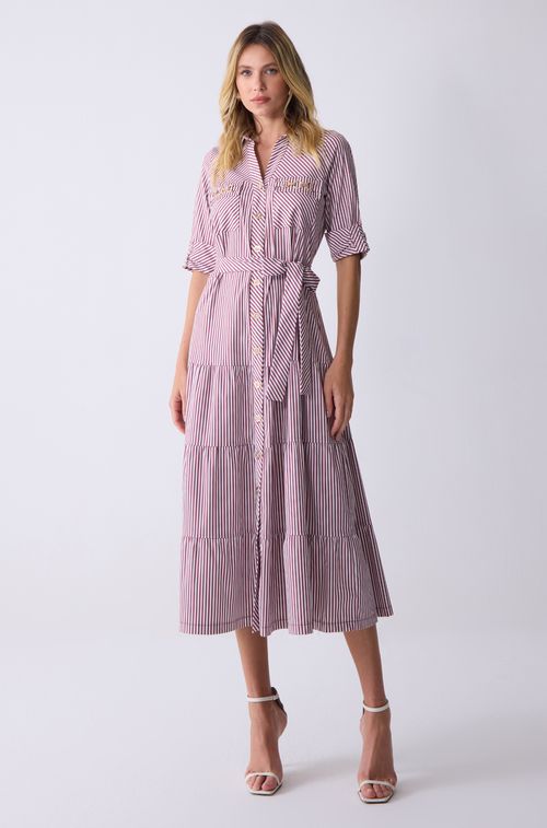 Vestido Viena Listras Brown e White