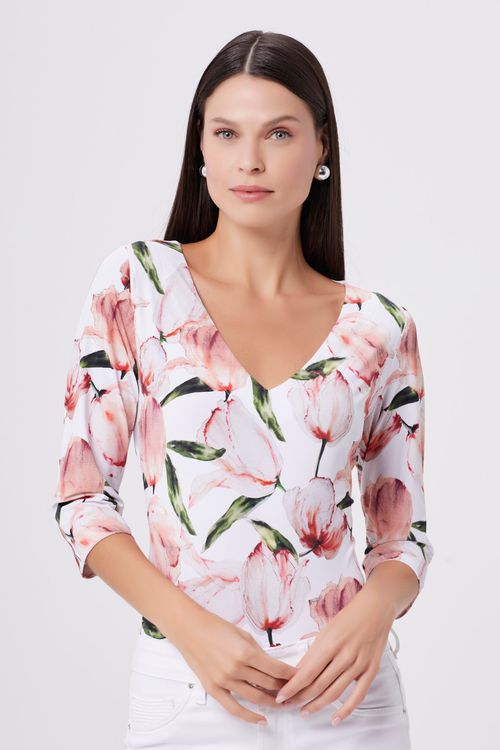 Blusa White Tulipas Rosa
