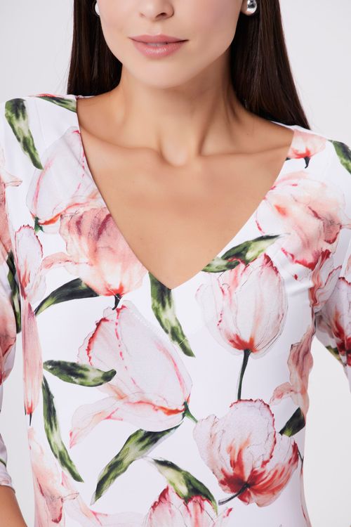 Blusa White Tulipas Rosa