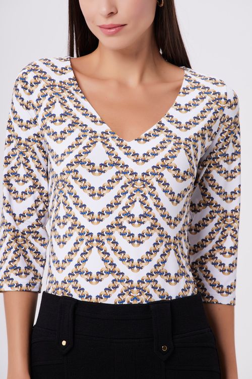 Blusa White Liens Gold Blue