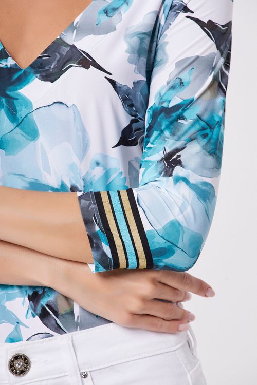 Blusa Basic Flowers Acqua