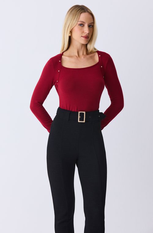 Blusa Tricot Bordeaux com Cristal