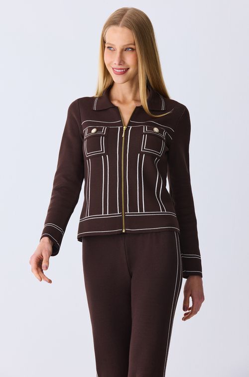 Casaco Tricot Brown com Off