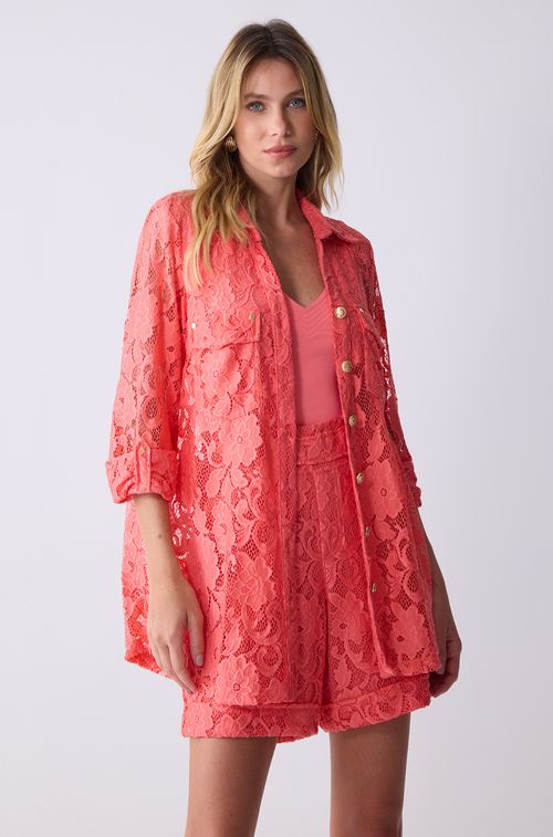 Camisa Chemise Renda Podange