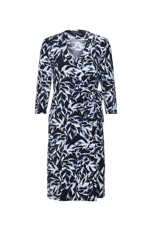 Vestido Wrap Black Foliage Blue