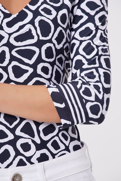 Blusa Basic Geometric Navy White